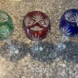 4x AJKA Genuine Hand Cut Crystal Wine Goblets 8.5in with Label from Hungary