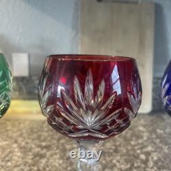 4x AJKA Genuine Hand Cut Crystal Wine Goblets 8.5in with Label from Hungary
