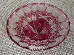 50s Crystal Cut To Clear Glass Footed Bowl Ruby Red Pink Cranberry Bohemian 12