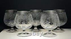 5 8 Oz Crystal Snifters with Vintage Hand Cut Design, Classic Cognac Glasses