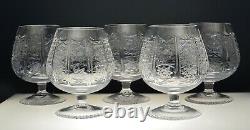 5 8 Oz Crystal Snifters with Vintage Hand Cut Design, Classic Cognac Glasses