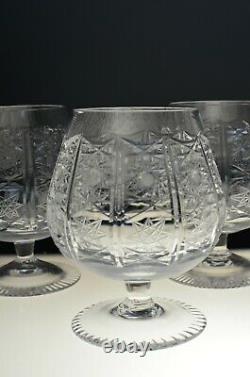 5 8 Oz Crystal Snifters with Vintage Hand Cut Design, Classic Cognac Glasses