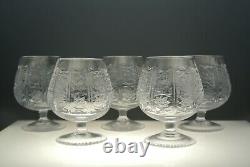 5 8 Oz Crystal Snifters with Vintage Hand Cut Design, Classic Cognac Glasses