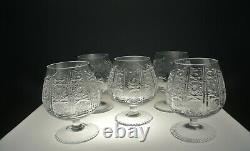 5 8 Oz Crystal Snifters with Vintage Hand Cut Design, Classic Cognac Glasses