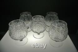 5 8 Oz Crystal Snifters with Vintage Hand Cut Design, Classic Cognac Glasses