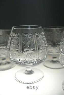 5 8 Oz Crystal Snifters with Vintage Hand Cut Design, Classic Cognac Glasses