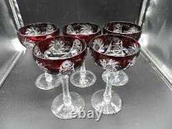 5 AJKA Hungary Adorlee Ruby Red Cut Crystal Champagne Glass