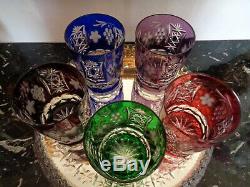 5 Ajka Marsala Rocks Dof Whiskey Glasses Cased Crystal Cut To Clear Multi Clor