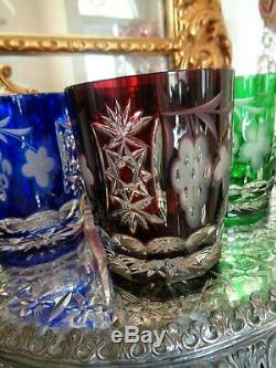 5 Ajka Marsala Rocks Dof Whiskey Glasses Cased Crystal Cut To Clear Multi Clor