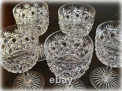 5 Antique ABP Brilliant Period Cut Glass Wine Stems RUSSIAN CLEVELAND Star & Hob