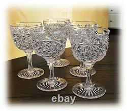 5 Antique ABP Brilliant Period Cut Glass Wine Stems RUSSIAN CLEVELAND Star & Hob