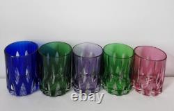 5 Bohemian Czech Cobalt Amethyst Cut to Clear Whiskey Cocktail Old Fashioned