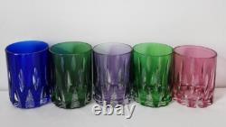 5 Bohemian Czech Cobalt Amethyst Cut to Clear Whiskey Cocktail Old Fashioned