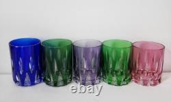 5 Bohemian Czech Cobalt Amethyst Cut to Clear Whiskey Cocktail Old Fashioned