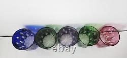 5 Bohemian Czech Cobalt Amethyst Cut to Clear Whiskey Cocktail Old Fashioned