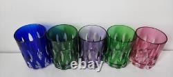 5 Bohemian Czech Cobalt Amethyst Cut to Clear Whiskey Cocktail Old Fashioned