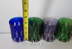 5 Bohemian Czech Cobalt Amethyst Cut to Clear Whiskey Cocktail Old Fashioned