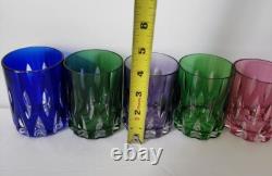 5 Bohemian Czech Cobalt Amethyst Cut to Clear Whiskey Cocktail Old Fashioned