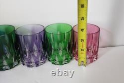 5 Bohemian Czech Cobalt Amethyst Cut to Clear Whiskey Cocktail Old Fashioned