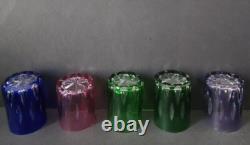 5 Bohemian Czech Cobalt Amethyst Cut to Clear Whiskey Cocktail Old Fashioned