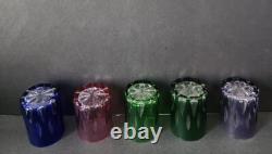 5 Bohemian Czech Cobalt Amethyst Cut to Clear Whiskey Cocktail Old Fashioned
