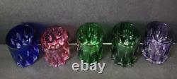 5 Bohemian Czech Cobalt Amethyst Cut to Clear Whiskey Cocktail Old Fashioned