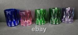5 Bohemian Czech Cobalt Amethyst Cut to Clear Whiskey Cocktail Old Fashioned