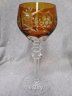 5 Czech Bohemian Crystal Cut to Clear Long Stem Wine Hock Glasses m645