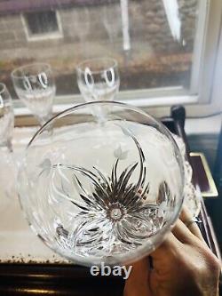 5 DaVinci Pisa Wine Glass Cut Gray Floral Crystal Italy 7 7/8 Mint