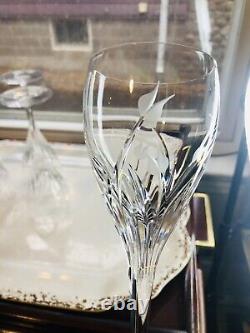 5 DaVinci Pisa Wine Glass Cut Gray Floral Crystal Italy 7 7/8 Mint