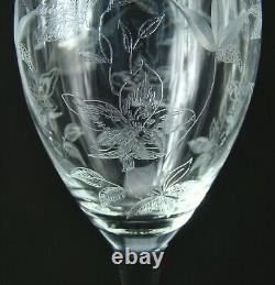 5 Elegant Ornate Floral Etched Cut Crystal Mystery Pattern Water Wine Glasses