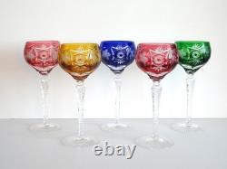 5 Nachtmann Traube Cut to Clear Crystal 8 1/8 Tall Hock Wine Glasses