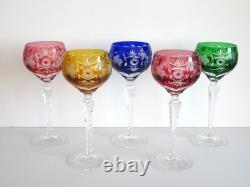 5 Nachtmann Traube Cut to Clear Crystal 8 1/8 Tall Hock Wine Glasses