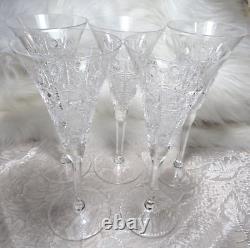 5 Rare Vintage Cut Crystal Queens Lace 9.5 Tall Flare Trumpet Champagne Glasses