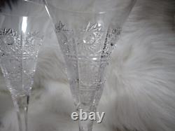 5 Rare Vintage Cut Crystal Queens Lace 9.5 Tall Flare Trumpet Champagne Glasses