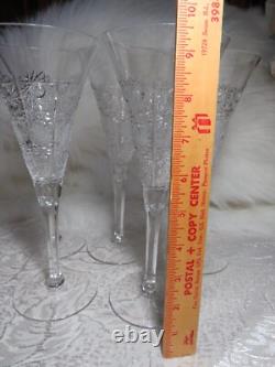 5 Rare Vintage Cut Crystal Queens Lace 9.5 Tall Flare Trumpet Champagne Glasses