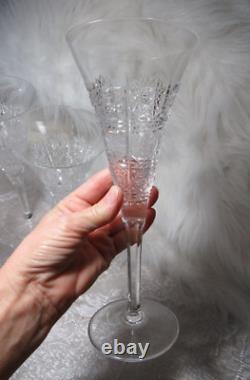 5 Rare Vintage Cut Crystal Queens Lace 9.5 Tall Flare Trumpet Champagne Glasses