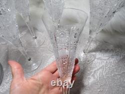 5 Rare Vintage Cut Crystal Queens Lace 9.5 Tall Flare Trumpet Champagne Glasses