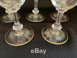 5 St Louis Cut Crystal Massenet Clear Gold Encrusted Water Goblets 6 5/8