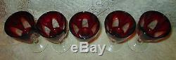5 Stamped France French Ruby Red Cased Cut to Clear Glass Crystal Cordials