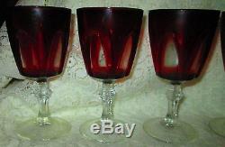 5 Stamped France French Ruby Red Cased Cut to Clear Glass Crystal Cordials