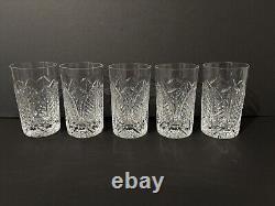 (5) Tiffany & Co. Cut Leaves Crystal Glass Highball Tumbler Drinking Glasses