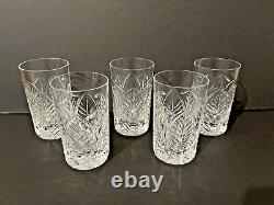 (5) Tiffany & Co. Cut Leaves Crystal Glass Highball Tumbler Drinking Glasses