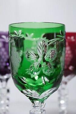 5 Vintage Antique Bohemian Cut To Clear Crystal Grape & Vine Motif Wine Glasses