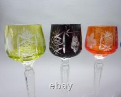 5 Vintage Bohemia Cut-To-Clear Traube Crystal Hock Wine Glasses
