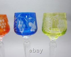 5 Vintage Bohemia Cut-To-Clear Traube Crystal Hock Wine Glasses