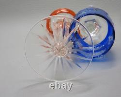 5 Vintage Bohemia Cut-To-Clear Traube Crystal Hock Wine Glasses