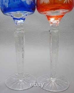 5 Vintage Bohemia Cut-To-Clear Traube Crystal Hock Wine Glasses