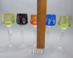 5 Vintage Bohemia Cut-To-Clear Traube Crystal Hock Wine Glasses