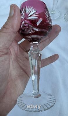 (5) Vintage Bohemian Cut Crystal Cordial Stem Glasses 5 Colored Glass